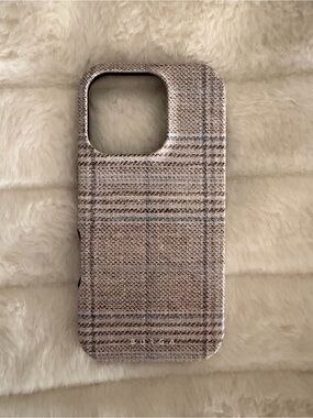Beige / Brown Plaid Fabric iPhone 16 Pro Case Protective Cover